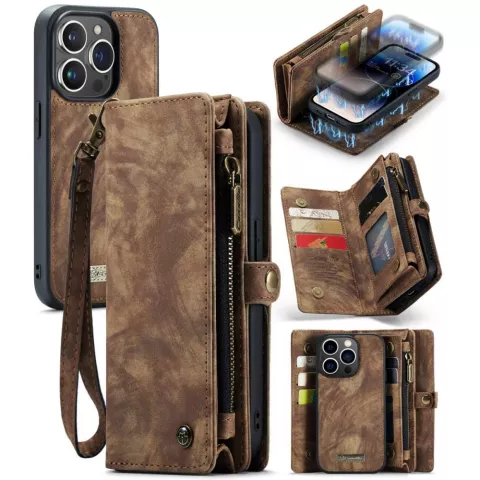 Caseme Vintage &Eacute;tui portefeuille compatible avec iPhone 14 Pro - marron
