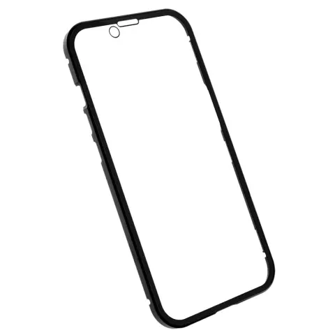 Just in Case Coque en Verre Tremp&eacute; Magn&eacute;tique en M&eacute;tal compatible avec iPhone 14 - noir et transparent