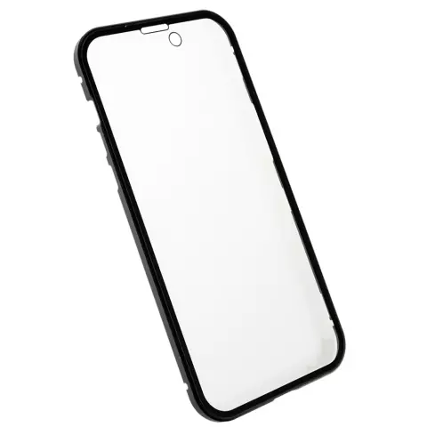 Coque Just in Case Magnetic Metal Tremp&eacute; Glass Cover pour iPhone 14 Pro - noire et transparente