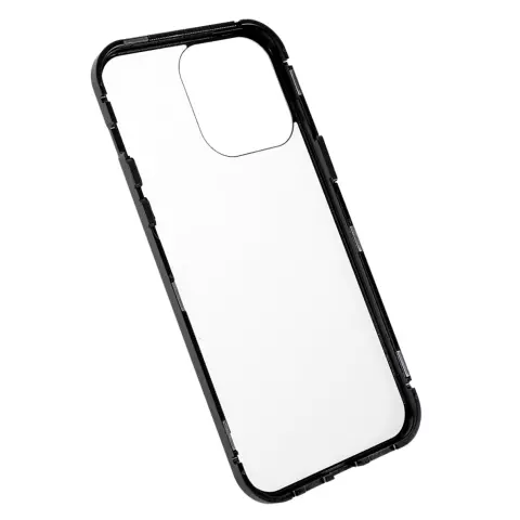 Just in Case Coque en Verre Tremp&eacute; Magn&eacute;tique en M&eacute;tal compatible avec iPhone 14 Pro - Noir et Transparent