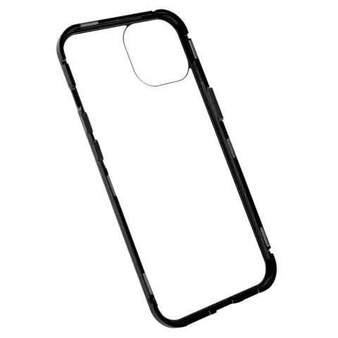 Just in Case Coque en Verre Tremp&eacute; Magn&eacute;tique en M&eacute;tal compatible avec iPhone 14 Plus - Noir et Transparent