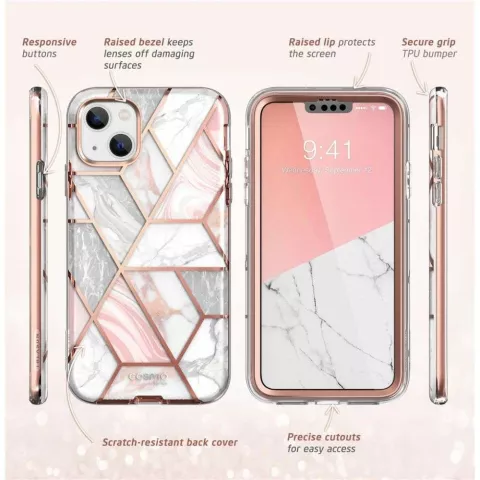 Coque Supcase Cosmo Case Marble pour iPhone 13 et iPhone 14 - or rose