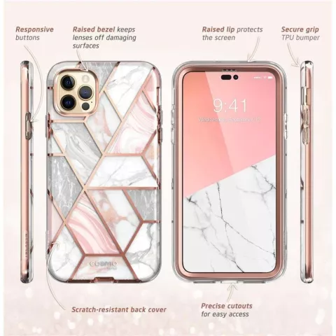 Supcase Cosmo Case Marble Coque compatible avec iPhone 14 Pro Max - Or Rose