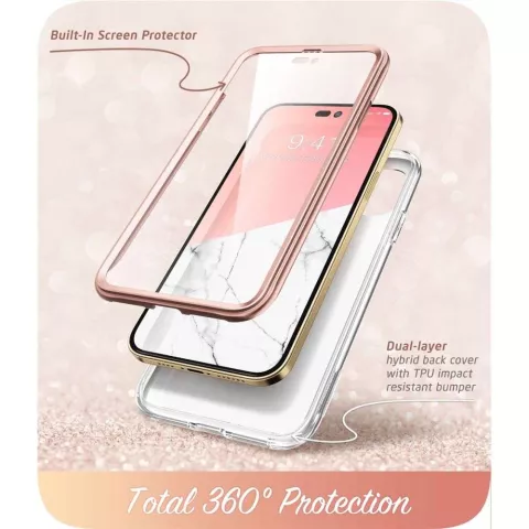Supcase Cosmo Case Marble Coque compatible avec iPhone 14 Pro Max - Or Rose