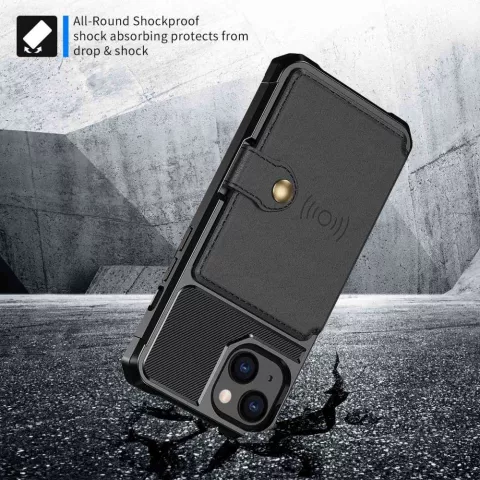 Just in Case &Eacute;tui hybride avec porte-carte magn&eacute;tique compatible avec iPhone 14 Plus - noir