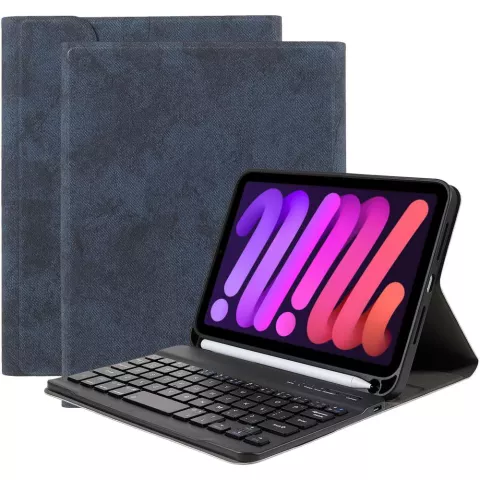 Just in Case Vintage Bluetooth Keyboard Cover QWERTY &eacute;tui compatible avec iPad mini 6 (2021) &amp; iPad mini 7 (2024) - bleu
