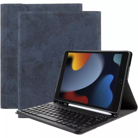 Just in Case Vintage Bluetooth Keyboard Cover QWERTZ &eacute;tui compatible avec iPad 10,2 pouces - bleu