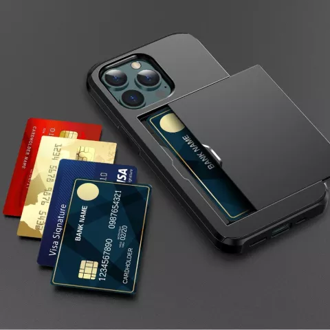 Coque en plastique et protection en TPU porte-carte secr&egrave;te pour iPhone 14 Pro Max - noire