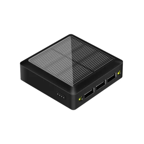 Solar Powerbank Chargeur Solaire 10000mAh 3 Ports USB-A avec USB-C et Micro-USB - Noir