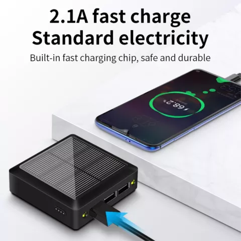 Chargeur Solaire Solar Power Bank 10000mAh 3 Ports USB-A avec USB-C et Micro-USB - Noir