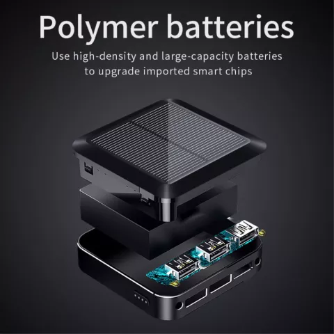 Chargeur Solaire Solar Power Bank 10000mAh 3 Ports USB-A avec USB-C et Micro-USB - Noir