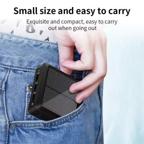 Chargeur Solaire Solar Power Bank 10000mAh 3 Ports USB-A avec USB-C et Micro-USB - Noir