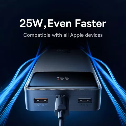 Baseus Bipow Powerbank 20000mAh 25W Charge Rapide Double port et c&acirc;ble USB-A et USB-C - Noir