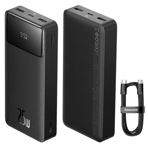 Baseus Bipow Power Bank 20000mAh 25W Charge Rapide Double Port et C&acirc;ble USB-A et USB-C - Noir