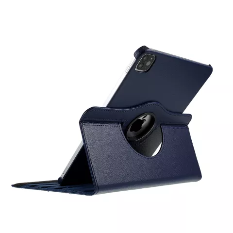 Housse en cuir Litchi Grain pour iPad Pro 12,9 pouces (2018 2020 2021 2022) avec couvercle - Bleu