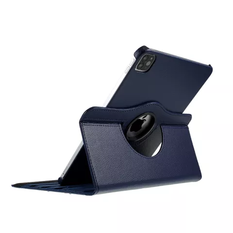 Grain De Litchi En Cuir compatible avec iPad Pro 12,9 Pouces (2018 2020 2021 2022) Couverture Rotative Avec Couverture - Bleu
