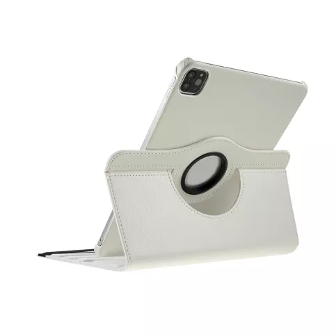 Grain De Litchi En Cuir compatible avec iPad Pro 12,9 Pouces (2018 2020 2021 2022) Couverture Rotative Avec Couverture - Blanc