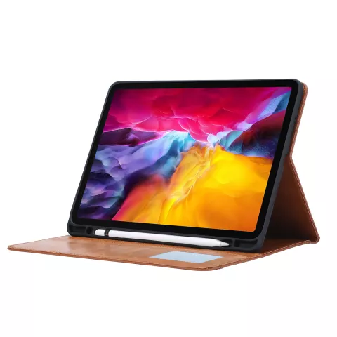 Etui Portefeuille en Cuir pour iPad Pro 12,9 pouces (2018 2020 2021 2022) - Crayon Pomme Marron