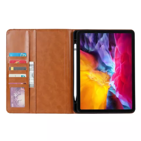 Etui Portefeuille en Cuir pour iPad Pro 12,9 pouces (2018 2020 2021 2022) - Crayon Pomme Marron