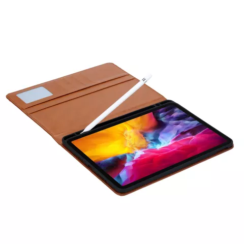 Etui Portefeuille en Cuir pour iPad Pro 12,9 pouces (2018 2020 2021 2022) - Crayon Pomme Marron