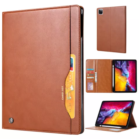 Etui Portefeuille en Cuir pour iPad Pro 12,9 pouces (2018 2020 2021 2022) - Crayon Pomme Marron