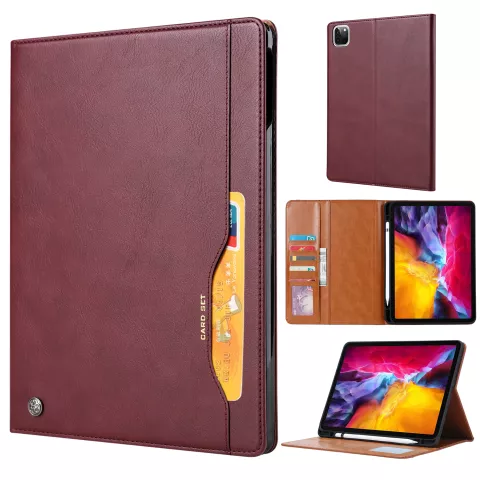 &Eacute;tui Portefeuille en Cuir pour iPad Pro 12,9 pouces (2018 2020 2021 2022) - Crayon Apple Rouge Vineux