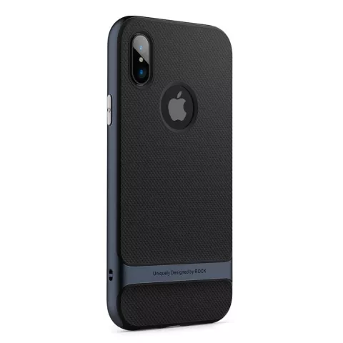 Coque iPhone X XS bleu marine s&eacute;rie Rock Royce - Bleue - Noire