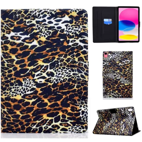 Housse en cuir artificiel Leopard Bookcase pour iPad 10e g&eacute;n&eacute;ration 10,9 pouces 2022 - marron