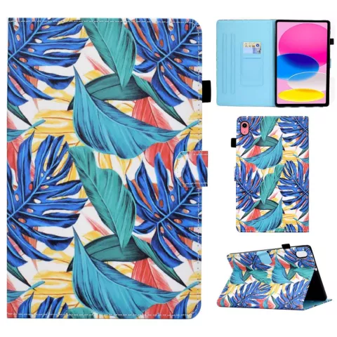 Housse en cuir artificiel Tropical Bookcase compatible avec iPad 10e g&eacute;n&eacute;ration 10,9 pouces 2022 - bleu