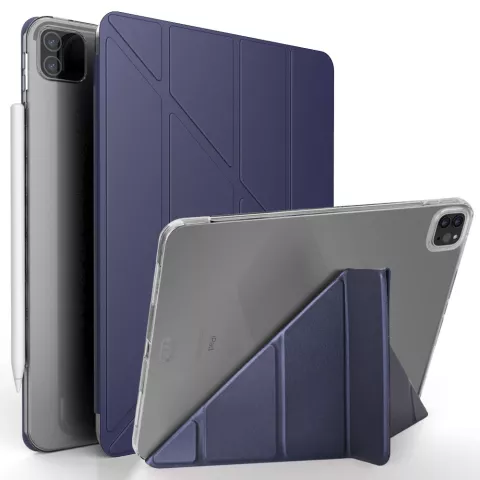 Housse en cuir artificiel &agrave; trois volets en Y compatible avec iPad Pro 12,9 pouces (2018 2020 2021 2022) - bleu