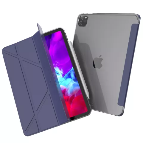 Housse en cuir artificiel &agrave; trois volets en Y compatible avec iPad Pro 12,9 pouces (2018 2020 2021 2022) - bleu