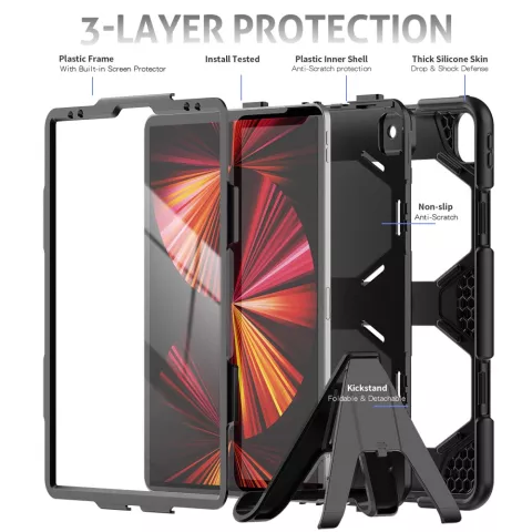 Housse de b&eacute;quille Survivor compatible avec iPad Pro 12,9 pouces (2018 2020 2021 2022) - noir