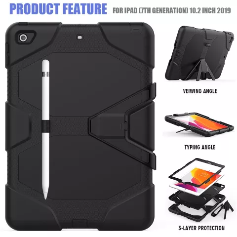Survivor Kickstand coque robuste en plastique et silicone compatible avec iPad 10,2 pouces - noir