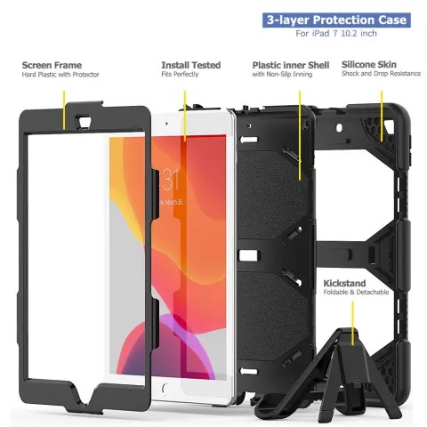 Survivor Kickstand coque robuste en plastique et silicone compatible avec iPad 10,2 pouces - noir