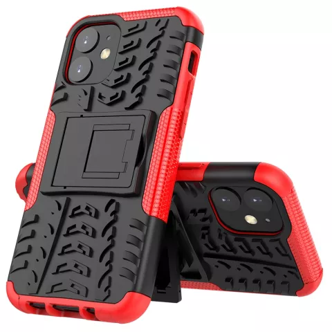 B&eacute;quille Antichoc En Plastique Antid&eacute;rapant Et &Eacute;tui TPU compatible avec iPhone 12 Mini - Rouge