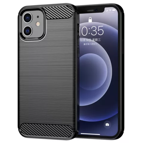 Coque Carbon Armor TPU avec finition bross&eacute;e compatible avec iPhone 12 et 12 Pro - noir