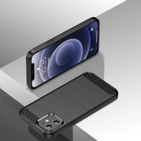 Coque Carbon Armor TPU avec finition bross&eacute;e compatible avec iPhone 12 et 12 Pro - noir