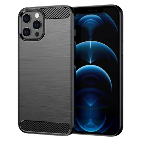 Coque Carbon Armor TPU avec finition bross&eacute;e compatible avec iPhone 12 Pro Max - noir