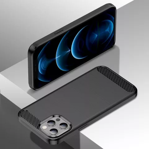 Coque Carbon Armor TPU avec finition bross&eacute;e compatible avec iPhone 12 Pro Max - noir