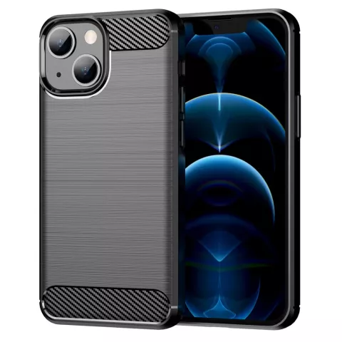 Coque Carbon Armor TPU avec finition bross&eacute;e compatible avec iPhone 13 - noir
