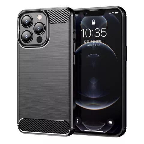 Carbon Armor TPU Avec &Eacute;tui De Finition Bross&eacute; Pour IPhone 13 Pro Max - Noir