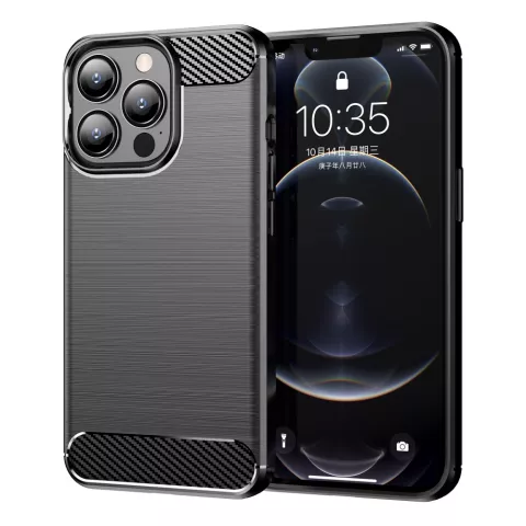 Coque Carbon Armor TPU avec finition bross&eacute;e compatible avec iPhone 13 Pro Max - noir