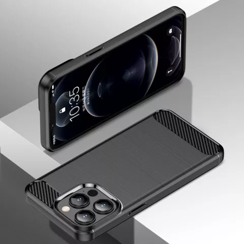 Coque Carbon Armor TPU avec finition bross&eacute;e compatible avec iPhone 13 Pro Max - noir