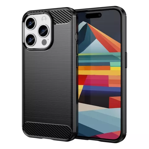 Carbon Armor TPU Avec &Eacute;tui De Finition Bross&eacute; Pour IPhone 15 Pro - Noir