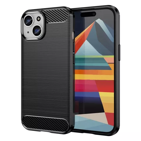 Coque Carbon Armor TPU avec finition bross&eacute;e compatible avec iPhone 15 Plus - noir