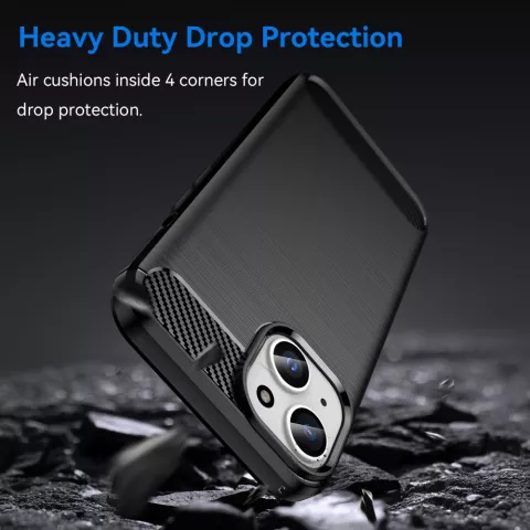 Coque Carbon Armor TPU avec finition bross&eacute;e compatible avec iPhone 15 - noir
