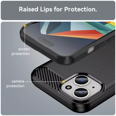 Coque Carbon Armor TPU avec finition bross&eacute;e compatible avec iPhone 15 - noir