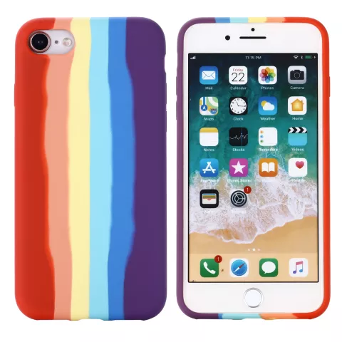 Coque en silicone Rainbow Pride compatible avec iPhone 7, 8, SE 2020 et SE 2022 - pastel