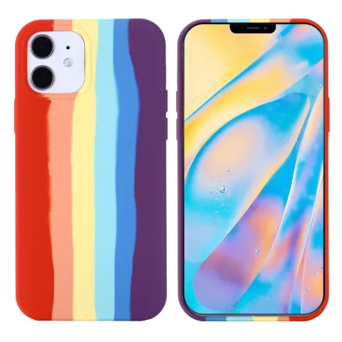 Coque en silicone Rainbow Pride compatible avec iPhone 12 et 12 Pro - pastel