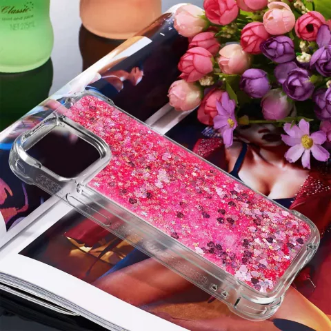 Coque en TPU paillet&eacute; avec coins renforc&eacute;s compatible avec iPhone 15 - rose transparent